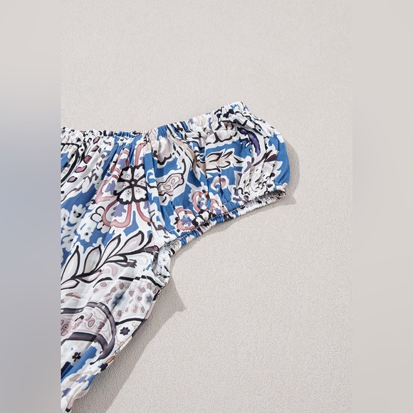 Blue Boho Paisley Print Off Shoulder Maxi Dress Bohemian Long Dress - Picture 14 of 15